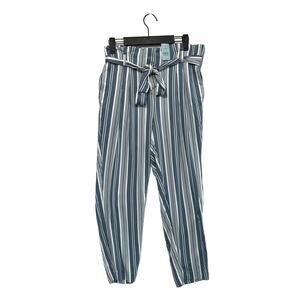 LOFT Petite Striped Paper Bag Pants NWT Women's Sz MP Blue White Ankle Belted